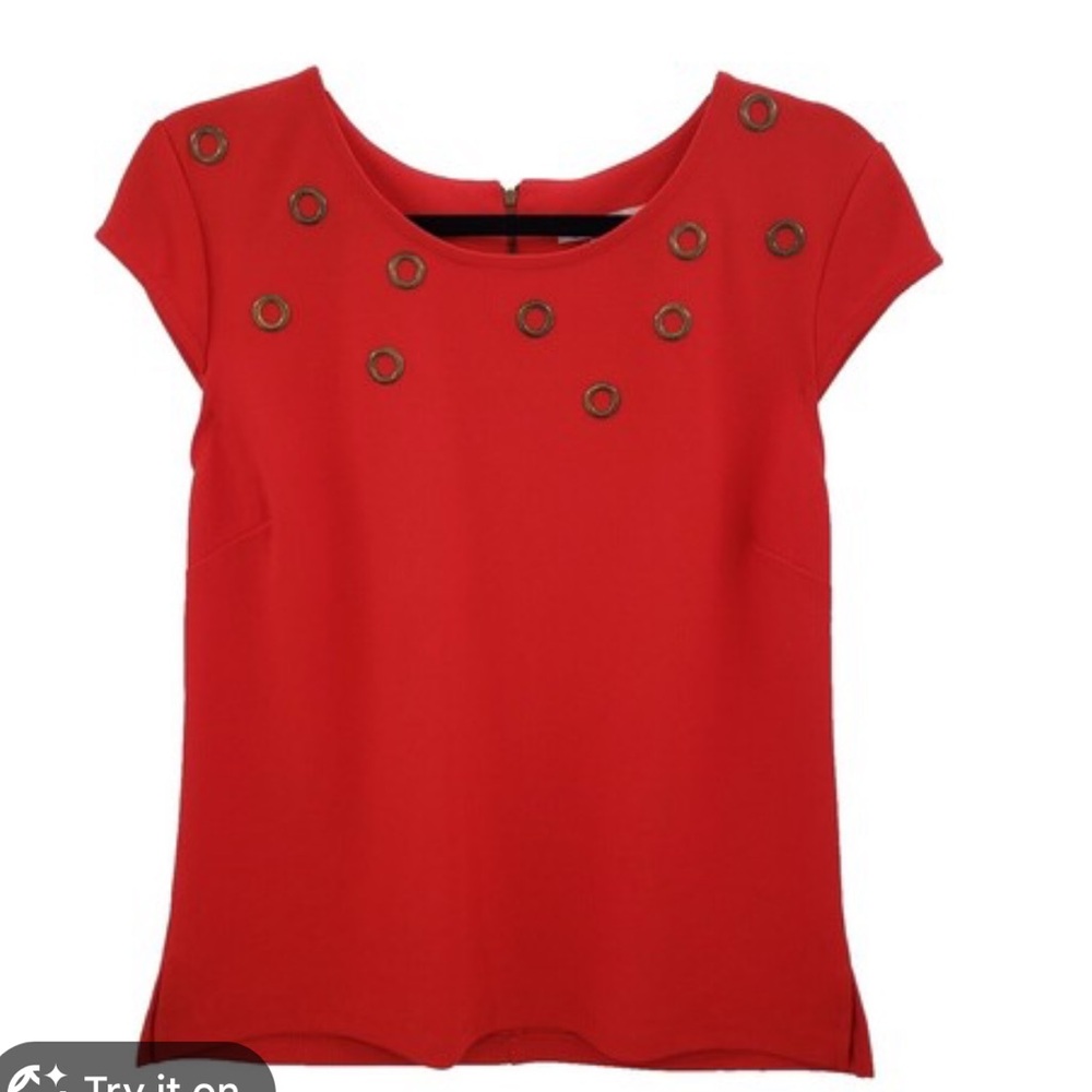 dressbarn Red Short-Sleeve Eyelet-Accent Blouse